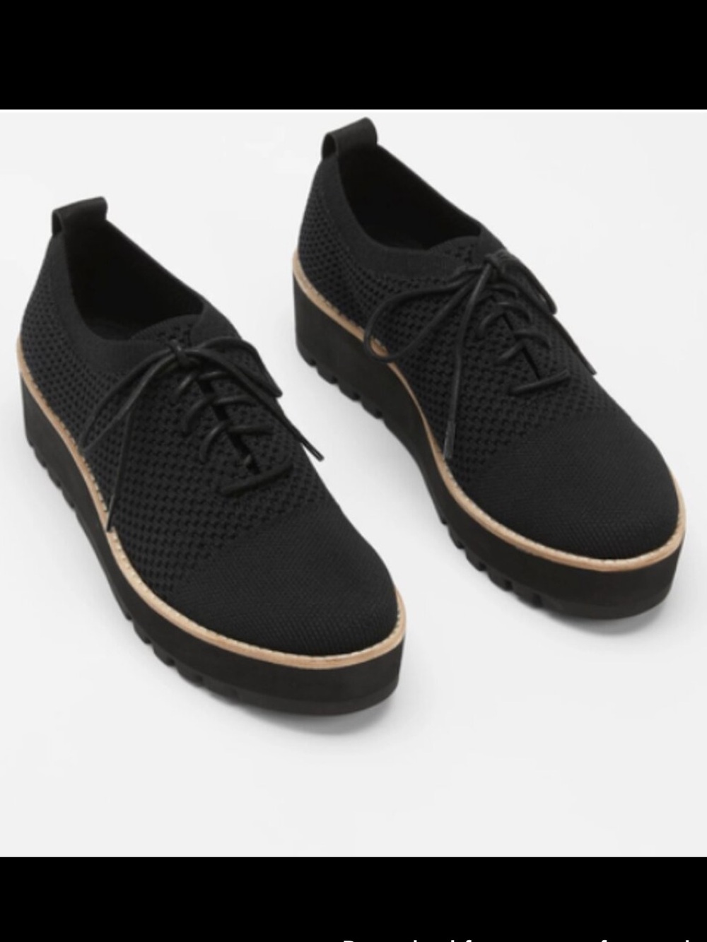 Eileen Fisher Black Knit Platform Lace-Up Shoes